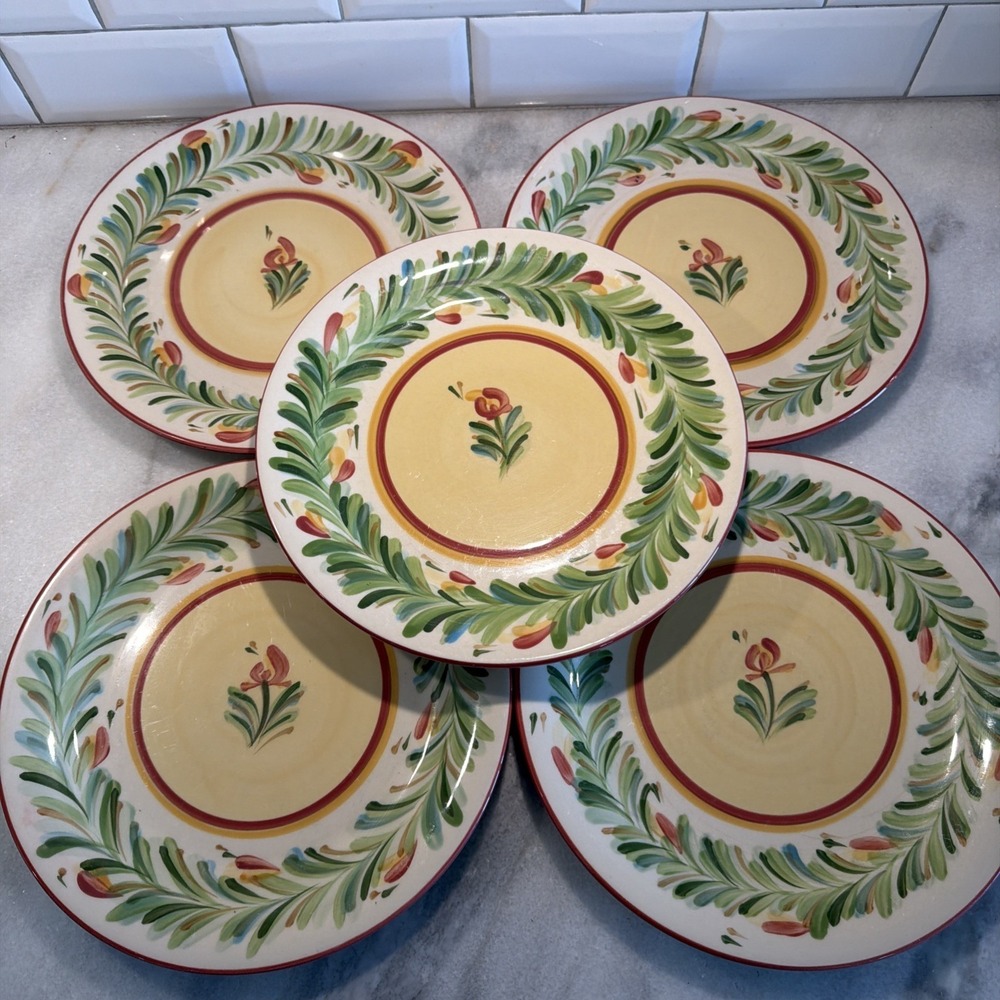 Gail Pittman SIENNA 10-5/8" Dinner Plates  Garland Rim Lot Of 5